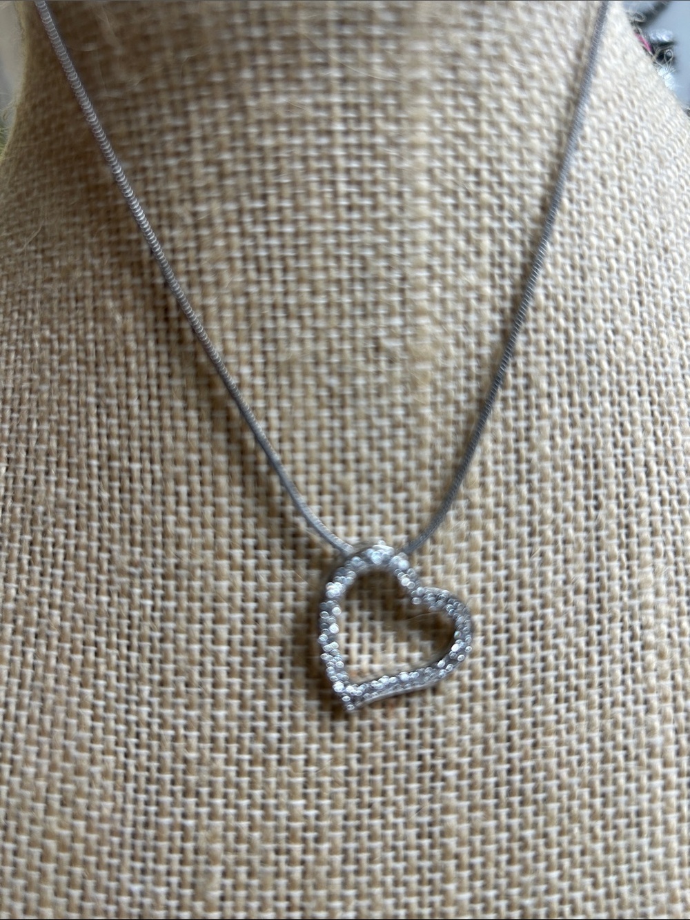 Sterling Silver Heart Pendant Necklace - Clear Crystal zirconia Accents